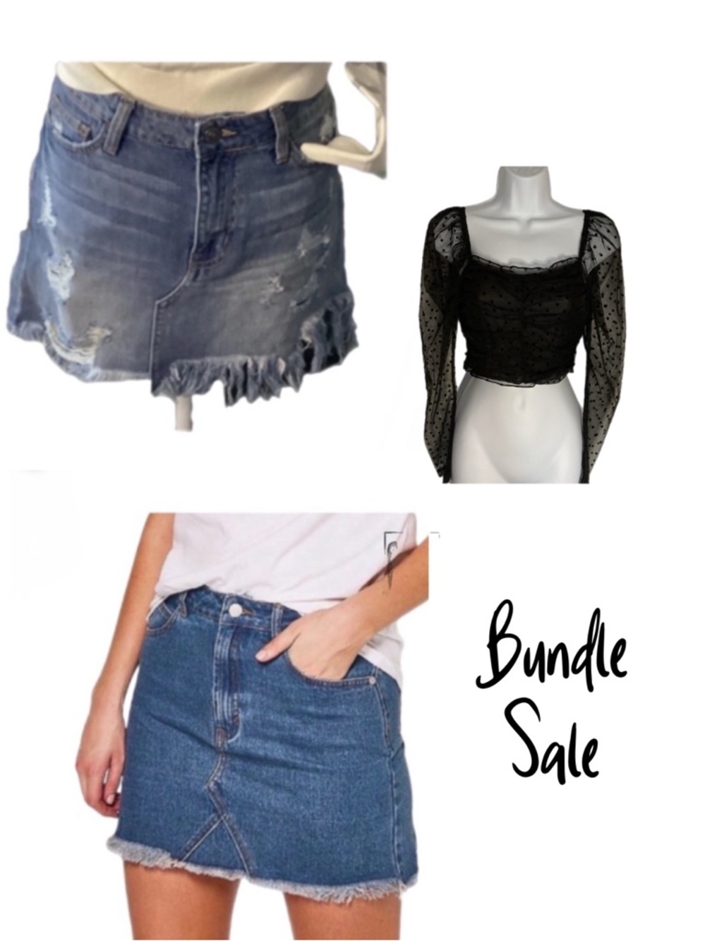 Bundle ~ 2 Mini Denim Skirts Plus 1 Top All Sz Small